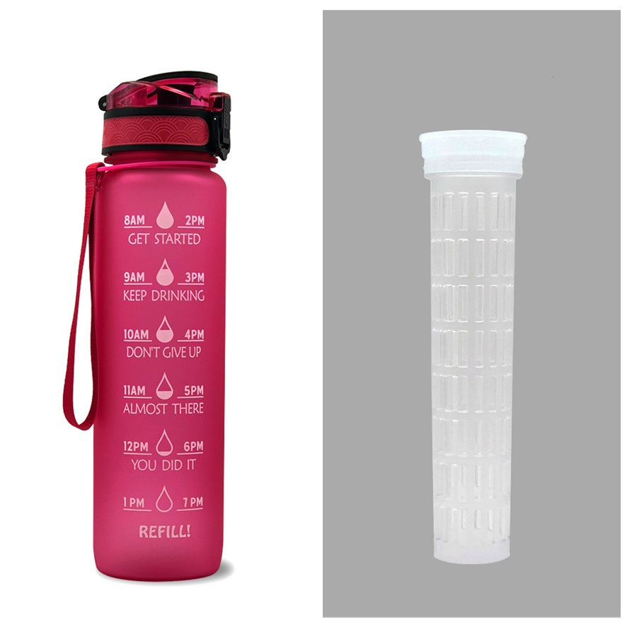 Water Bottle  1L with Time Marker - Leakproof Sports Bottle with Bounce Cover