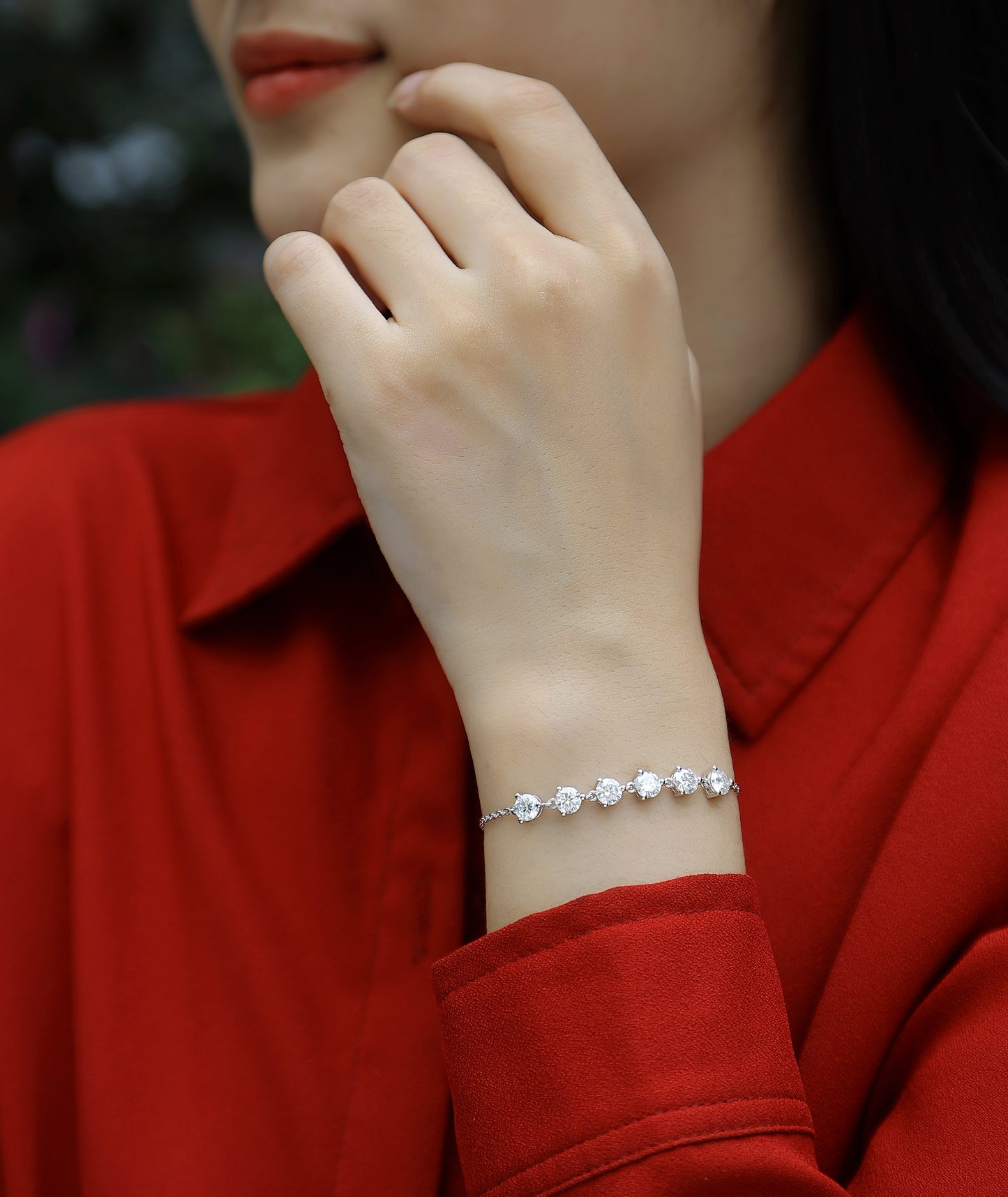 Dreamy Beauty Permeates - S925 Platinum Plated Moissanite Bracelet Set