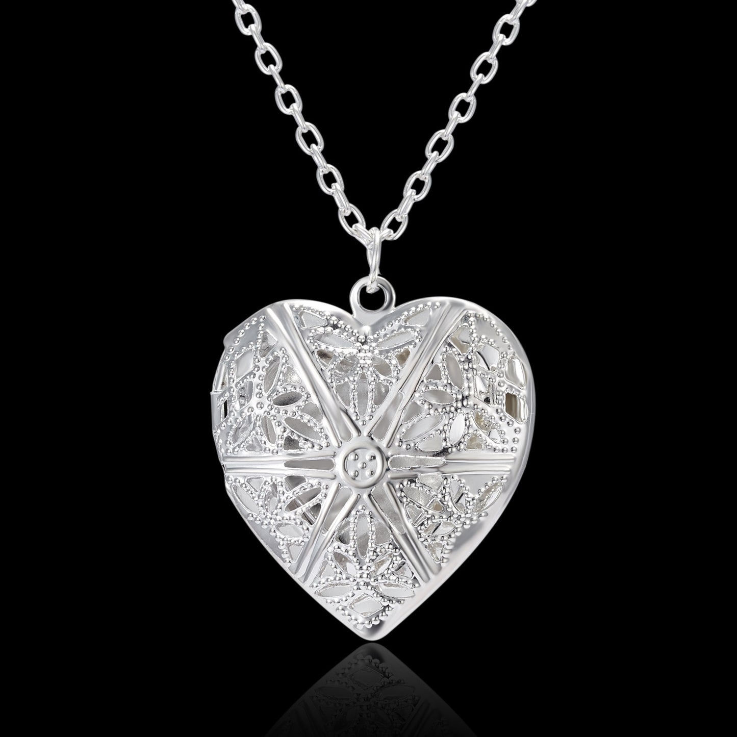 Heart Locket Photo Pendant Necklace - Carved Love Design