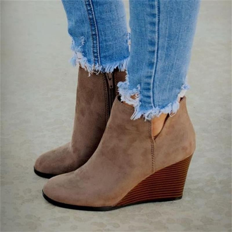 Suede Wedge-heeled  Short Boots  Martin Style