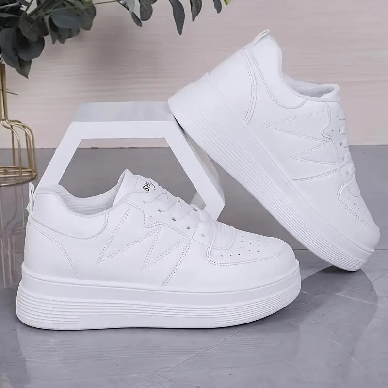 Women's White Platform Sneakers - Chunky Sole Elevator Trainers for Height & Style