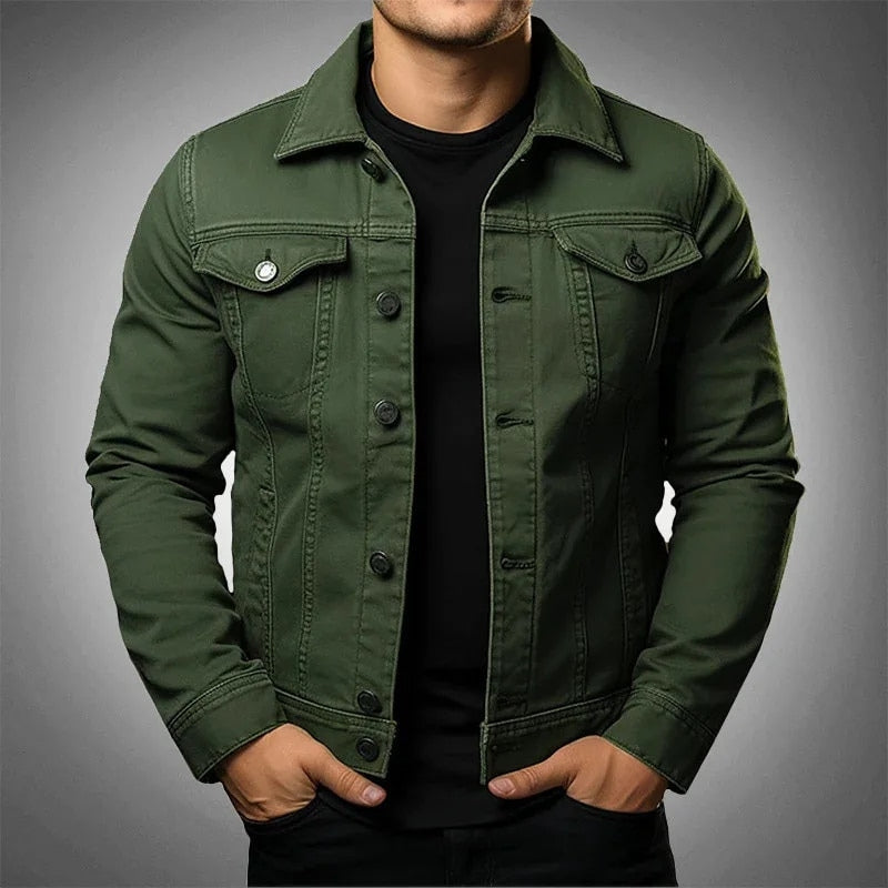 Solid Color Denim Utility Jacket - Men's Heavyweight Coat