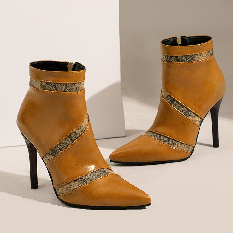 Bottes à talon aiguille color block pour femme - Bottines à talon haut et bout pointu