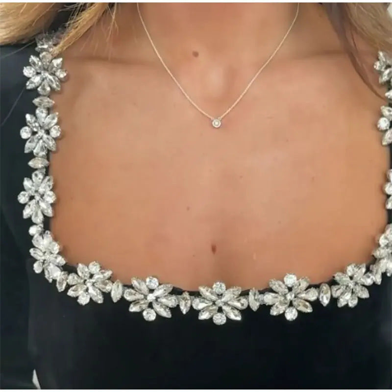 Rhinestone Floral A-Line Dress