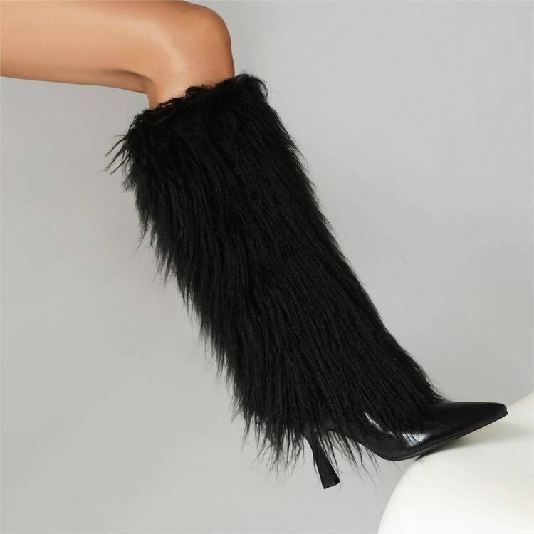 Bottes longues tendance à talons aiguilles, bout pointu et pampilles pour femme