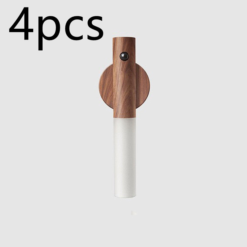Magnetic Wooden LED Night Light with Motion Sensor - USB Rechargeable Wall Light