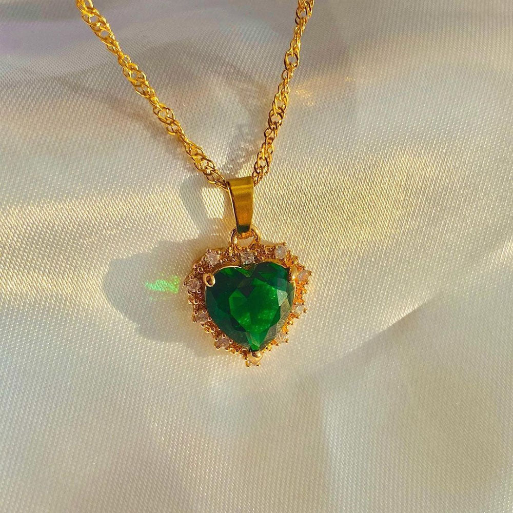 Rainbow Heart Necklace - Gold Rhinestone Clavicle Chain