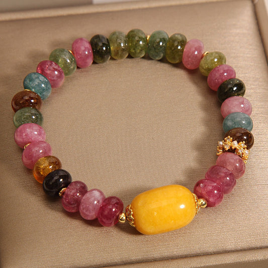 Rainbow Tourmaline & Yellow Jade Gemstone Bracelet - Women's Crystal Jewelry