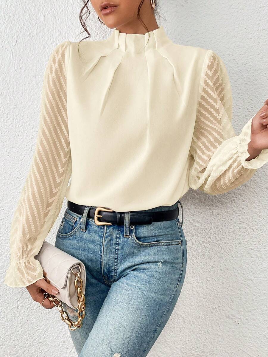 Women's Half-Turtleneck Chiffon Long Sleeve Top