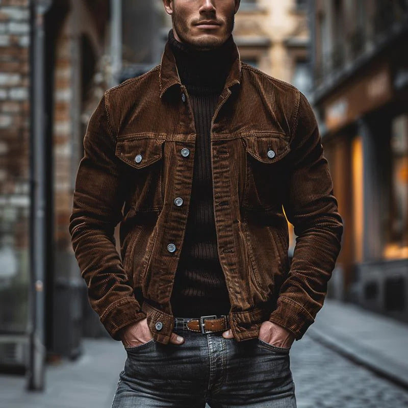 Men's Striped Corduroy Lapel Jacket