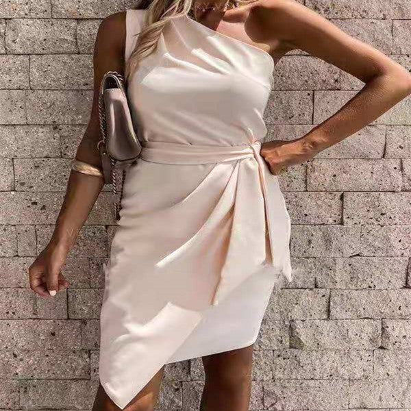 Robe de soirée asymétrique à bretelle unique pour femme - Sans manches