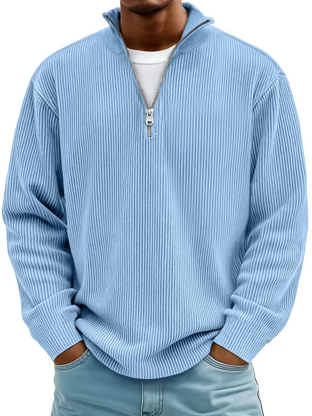 Men's Corduroy Zip Stand Collar Sweatshirt