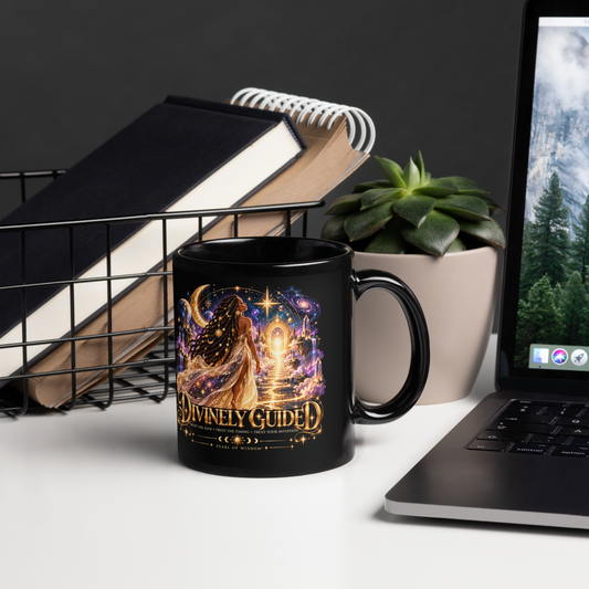 Cosmic goddess Divinely Guided Black Glossy Mug