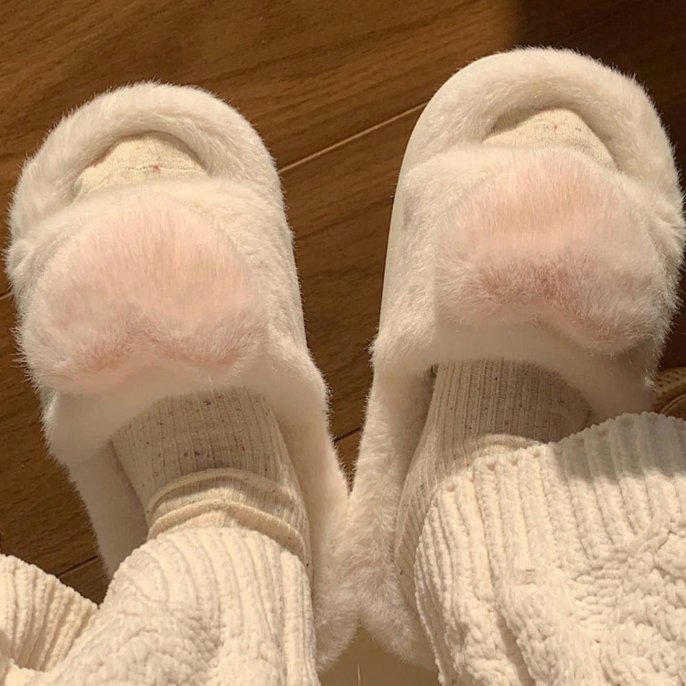 Winter Slippers Soft Heel Platform Warm Indoor Comfortable Home Fluffy Slippers