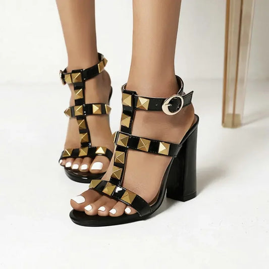 Summer Luxury Women’s Block High Heels Shoes White, Black Sizes 45 46 47