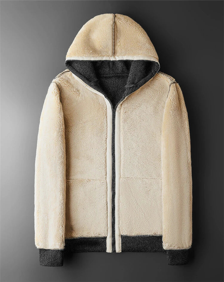 Men Winter Coats Thick Warm  Long Sleeve Zipper Hoodie Casual Fleece Black Jacket
