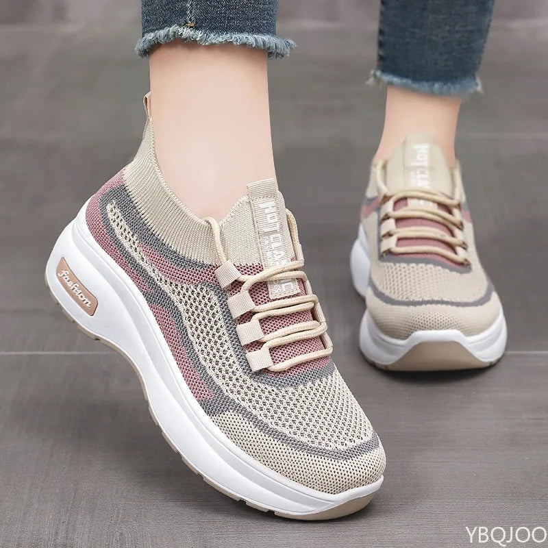 Women breathable Thick Bottom Casual Lace up Fashionable Sneakers