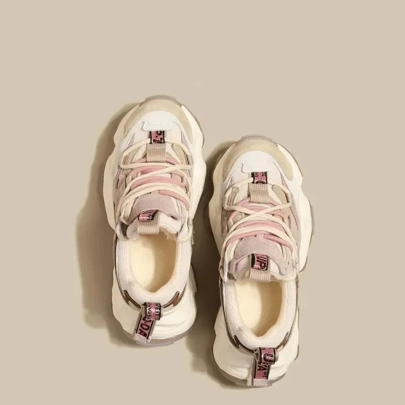 Fashion Leather Height Increasing Sneakers for Women Casual Thick Soled Shoes