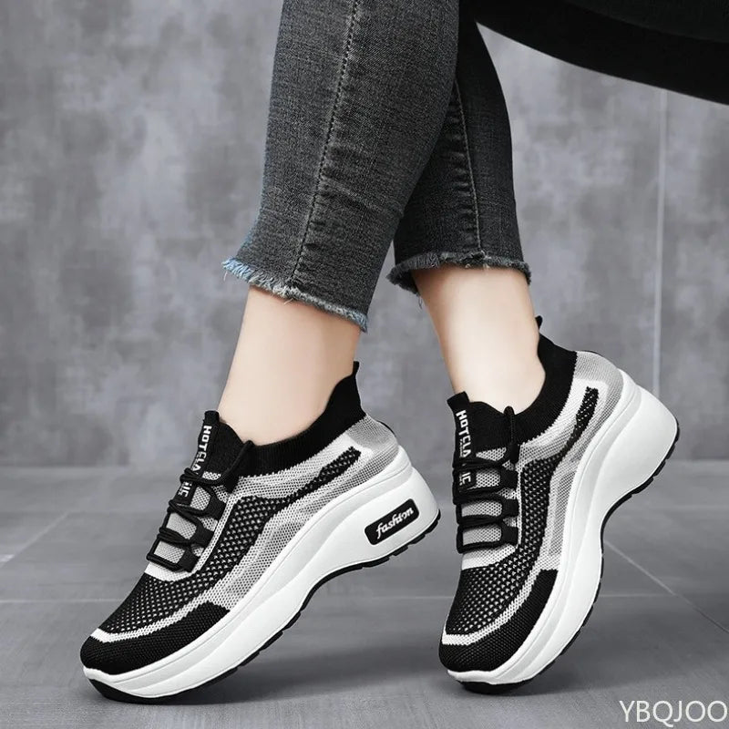 Women breathable Thick Bottom Casual Lace up Fashionable Sneakers