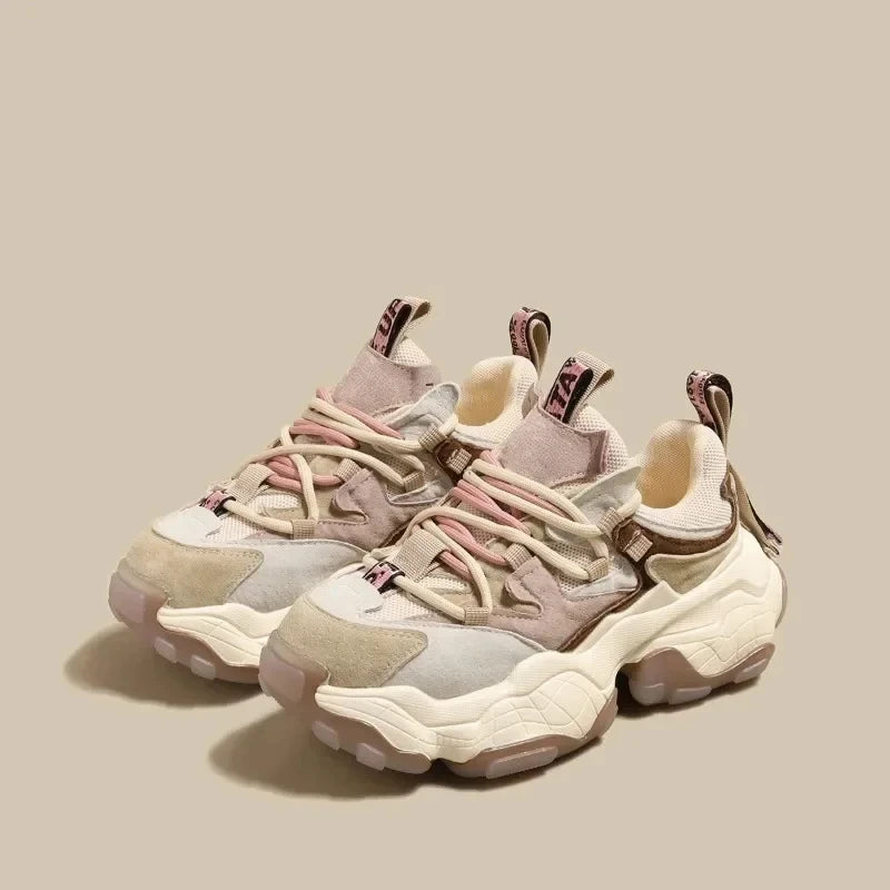 Fashion Leather Height Increasing Sneakers for Women Casual Thick Soled Shoes