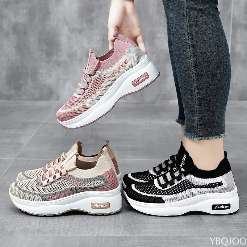 Women breathable Thick Bottom Casual Lace up Fashionable Sneakers