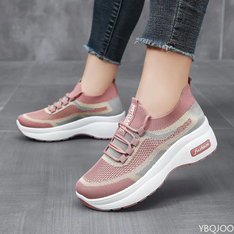 Women breathable Thick Bottom Casual Lace up Fashionable Sneakers