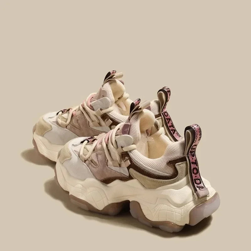 Fashion Leather Height Increasing Sneakers for Women Casual Thick Soled Shoes