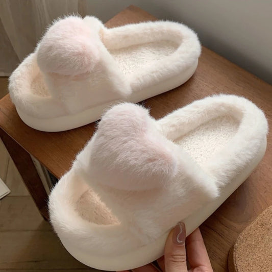Winter Slippers Soft Heel Platform Warm Indoor Comfortable Home Fluffy Slippers