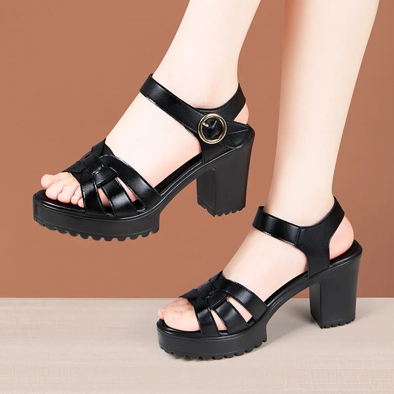 leather sandals for women 8cm high heel sizes 34, 35, 43 platform open toe