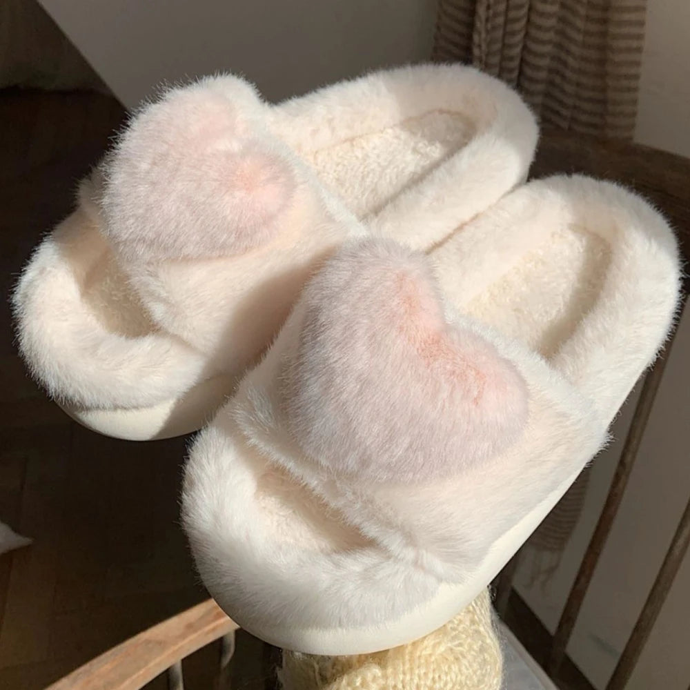 Winter Slippers Soft Heel Platform Warm Indoor Comfortable Home Fluffy Slippers