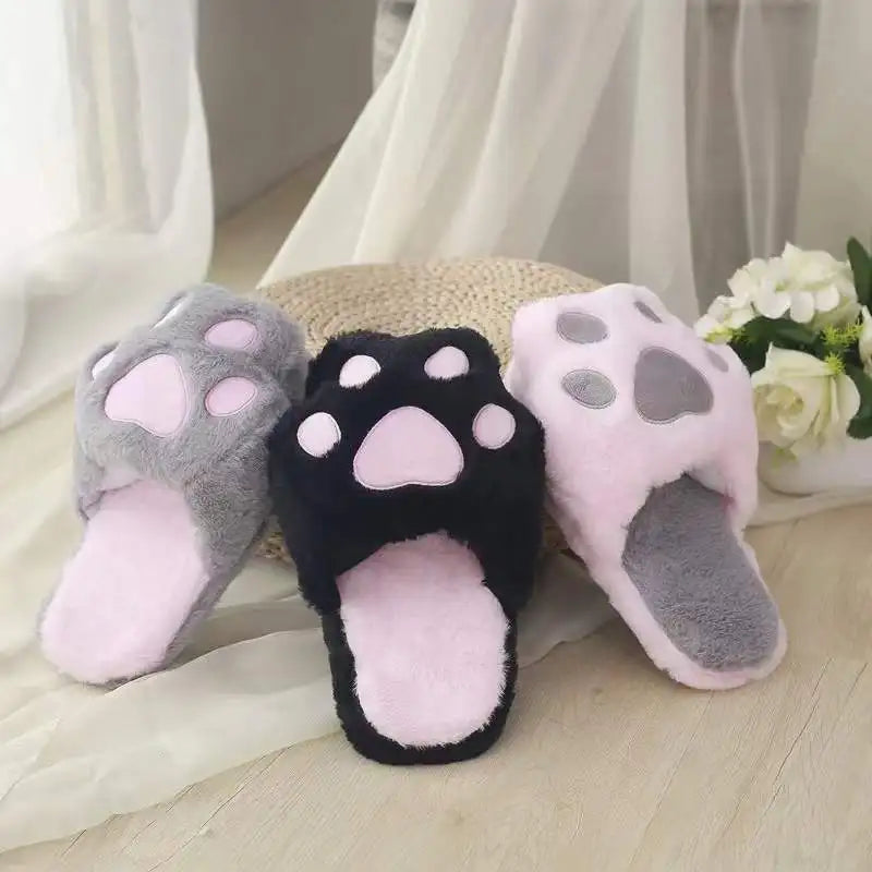 Cute Cat Paw Slippers for Women Indoor Memory Foam Soft Warm Cozy Bedroom Non-Slip Slides