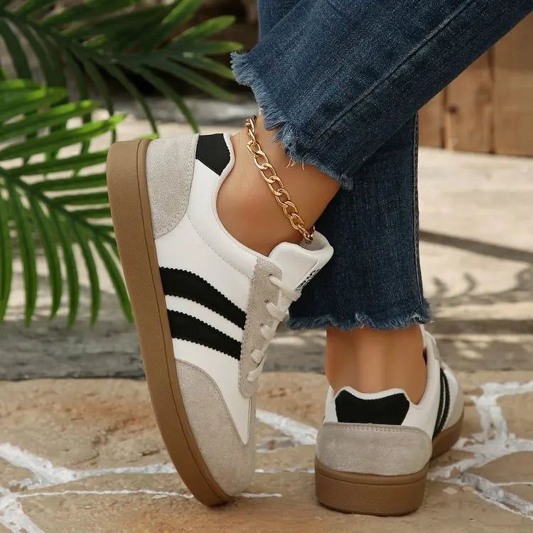 Lightweight Comfortable Sneakers for Women Fashion Striped Lace Up Sports Casual Breathable Sneakers