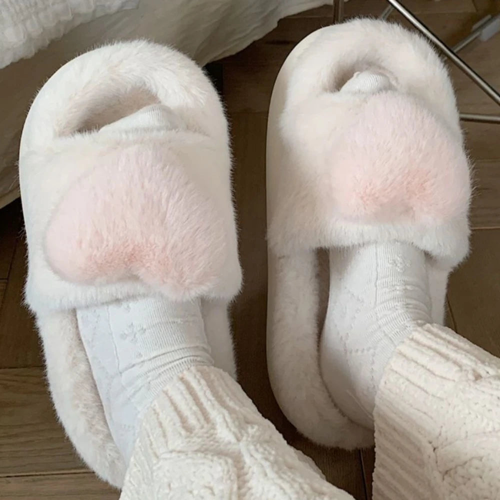 Winter Slippers Soft Heel Platform Warm Indoor Comfortable Home Fluffy Slippers