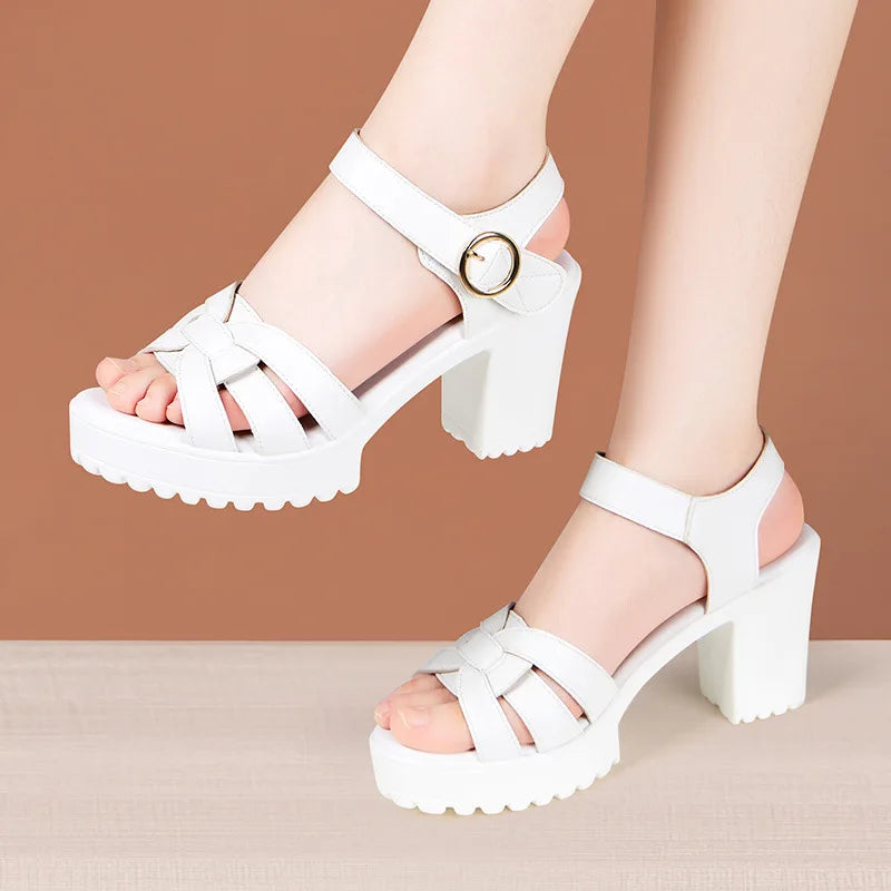leather sandals for women 8cm high heel sizes 34, 35, 43 platform open toe