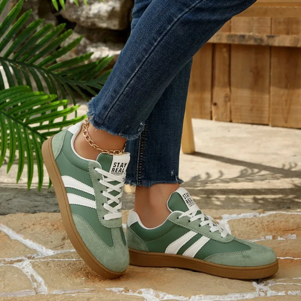 Lightweight Comfortable Sneakers for Women Fashion Striped Lace Up Sports Casual Breathable Sneakers