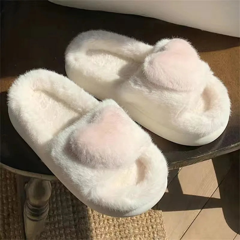 Winter Slippers Soft Heel Platform Warm Indoor Comfortable Home Fluffy Slippers