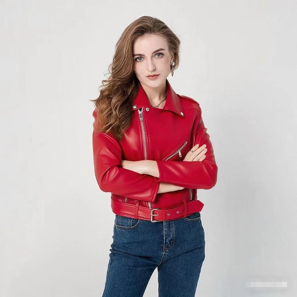 Blouson de motard zippé ajusté délavé pour femme