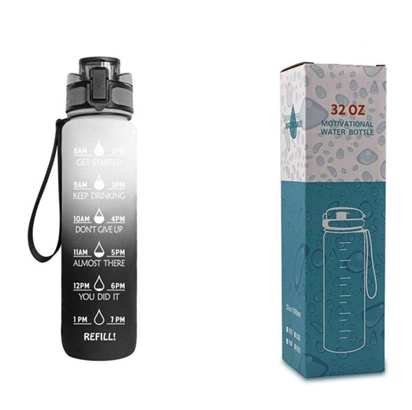 Water Bottle  1L with Time Marker - Leakproof Sports Bottle with Bounce Cover