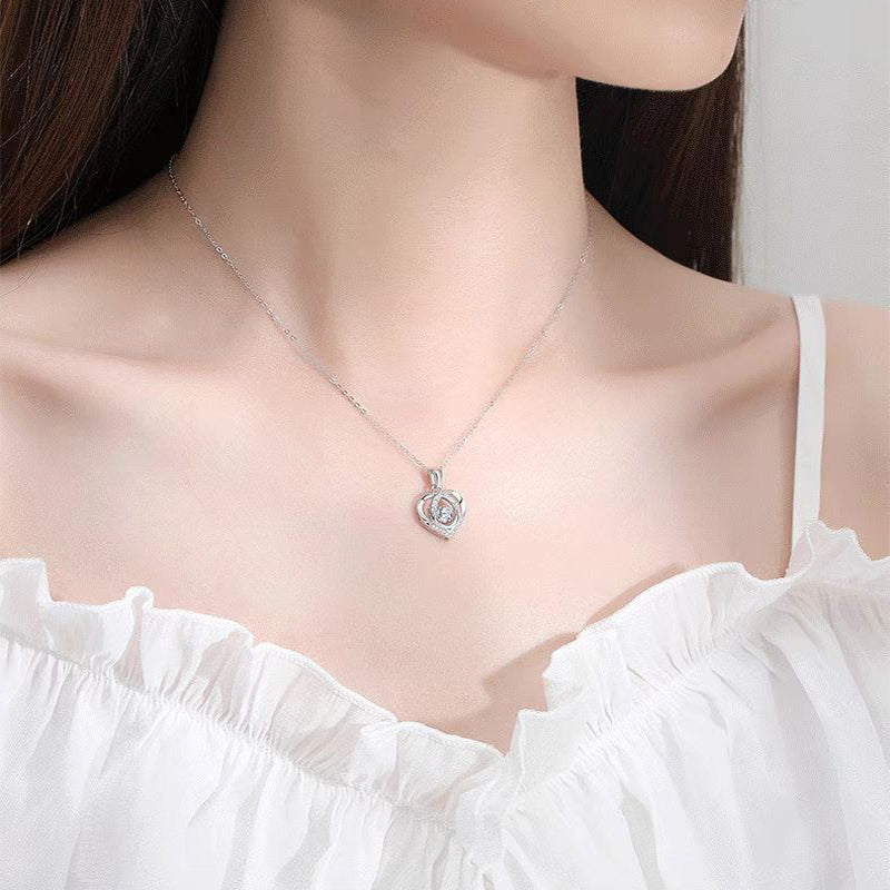 Beating Heart Necklace - S925 Sterling Silver with Rhinestones
