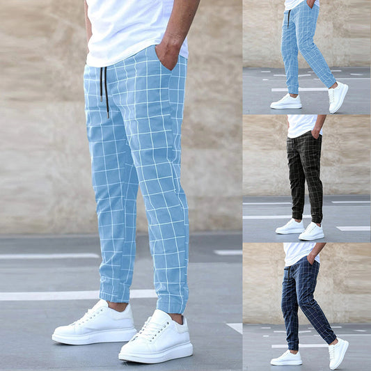 Men Plaid Drawstring Trousers