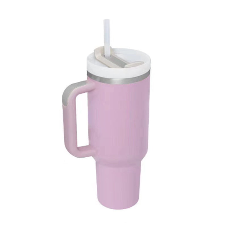 40oz Insulated Stainless Steel Tumbler with Handle & Straw - Spill-Proof Travel Mug