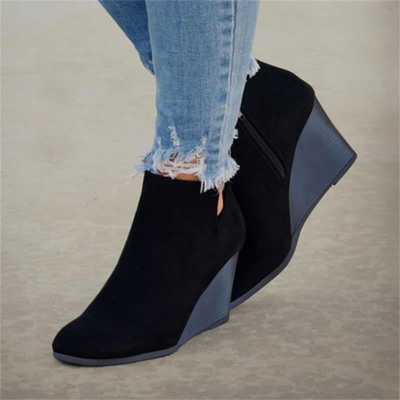 Suede Wedge-heeled  Short Boots  Martin Style