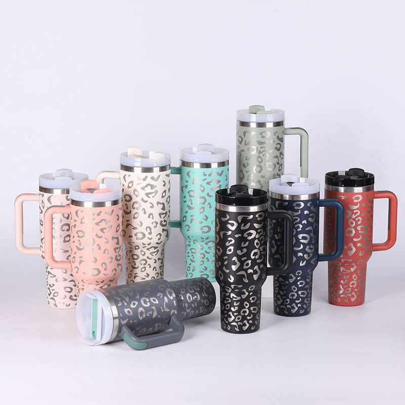 40oz Insulated Stainless Steel Tumbler with Handle & Straw - Spill-Proof Travel Mug