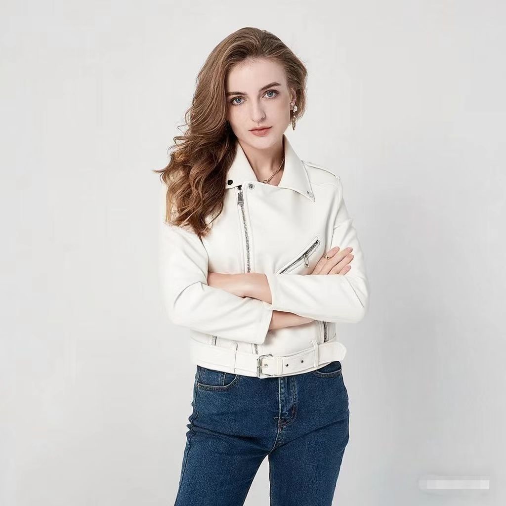 Blouson de motard zippé ajusté délavé pour femme