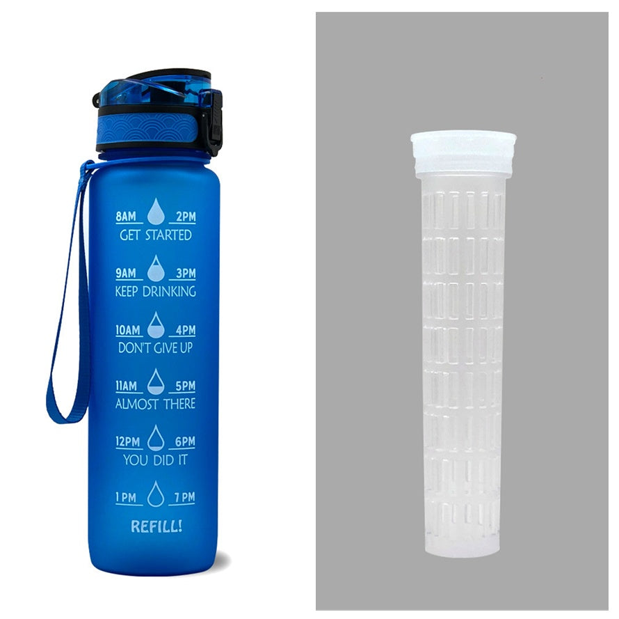 Water Bottle  1L with Time Marker - Leakproof Sports Bottle with Bounce Cover