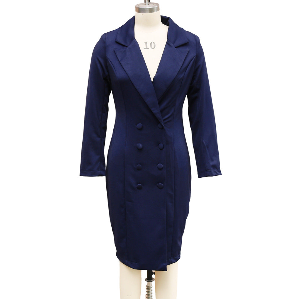 Women's Double-Breasted Blazer Dress - Long Sleeve Office Dress
