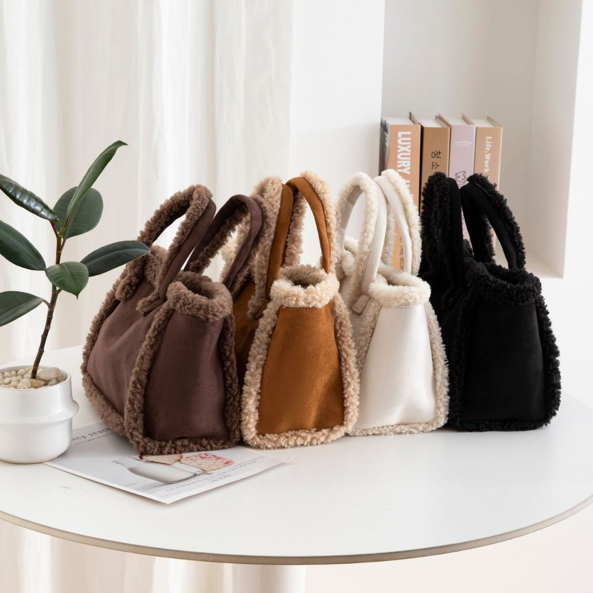 Plush Crossbody Tote Bag - Women's Soft Shoulder Handbag