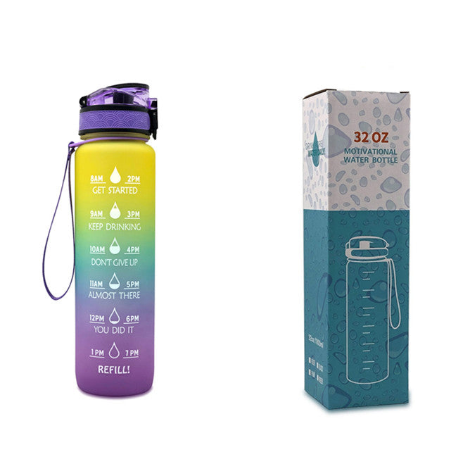 Water Bottle  1L with Time Marker - Leakproof Sports Bottle with Bounce Cover