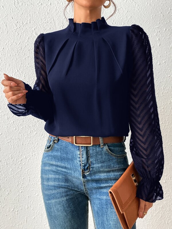 Women's Half-Turtleneck Chiffon Long Sleeve Top