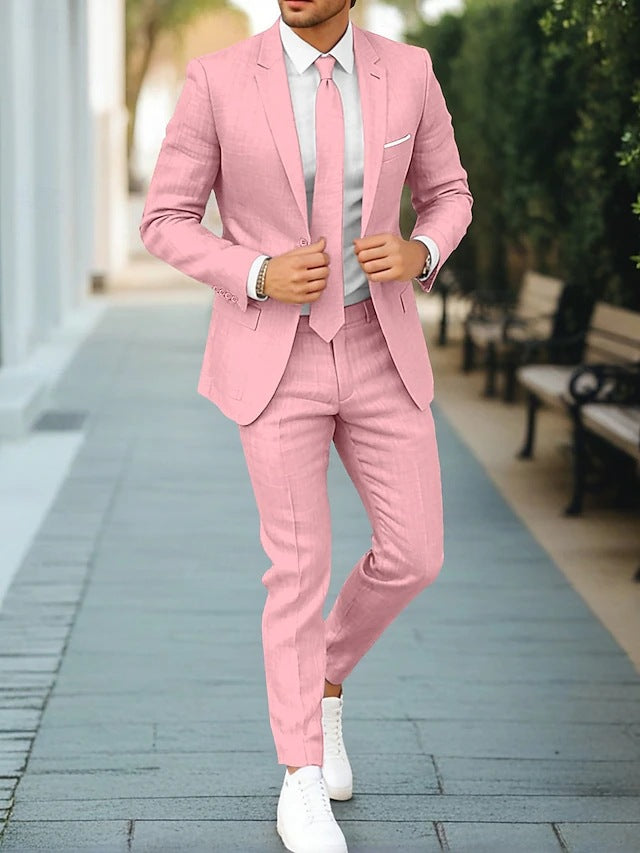 Men's Linen Single-Breasted Suit Jacket and Pants